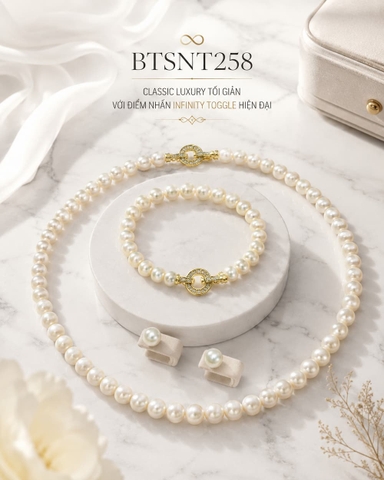 Bộ Trang Sức Ngọc Trai BTSNT258 – Classic Luxury Tối Giản Với Khóa Infinity Toggle Sang Trọng