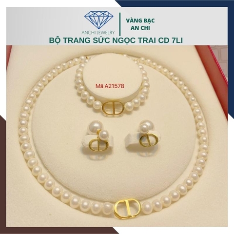 Bộ trang sức ngọc trai CD Dior bằng bạc 925 mạ vàng mặc áo dài đẹp cho nữ mã 78B1350