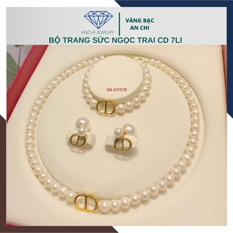 Bộ trang sức ngọc trai CD Dior bằng bạc 925 mạ vàng mặc áo dài đẹp cho nữ mã 78B1350