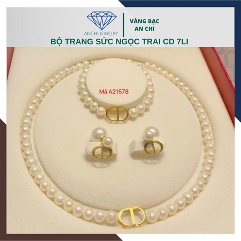 Bộ trang sức ngọc trai CD Dior bằng bạc 925 mạ vàng mặc áo dài đẹp cho nữ mã 78B1350