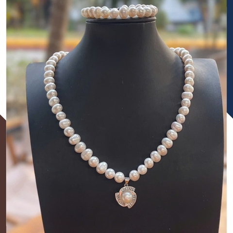 Bộ Trang Sức Ngọc Trai Cho Mẹ Phối Mặt Đính Pha Lê Trắng BTSNT99 | Ngọc Trai Thật