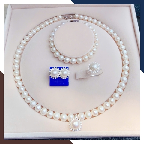 Bộ Trang Sức Ngọc Trai Thật Hình Hoa BTSNT141 – Cho Phụ Nữ Trung Niên Thanh Lịch & Sang Trọng