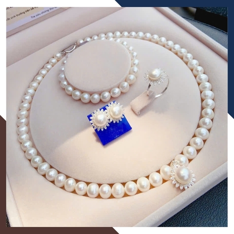 Bộ Trang Sức Ngọc Trai Thật Hình Hoa BTSNT141 – Cho Phụ Nữ Trung Niên Thanh Lịch & Sang Trọng