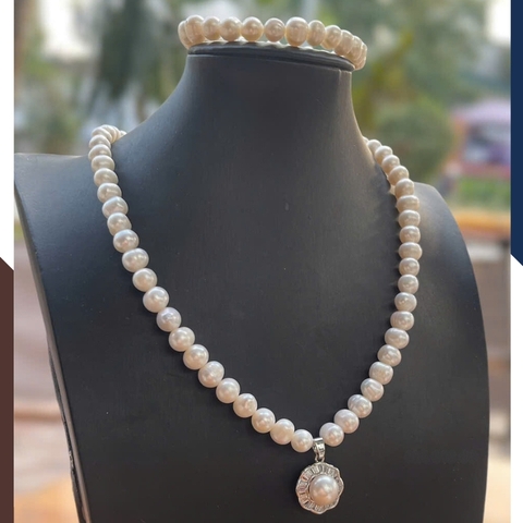 Bộ Trang Sức Ngọc Trai Cho Mẹ Phối Mặt Bạc Đính Pha Lê Trắng BTSNT90 | Ngọc Trai Thật