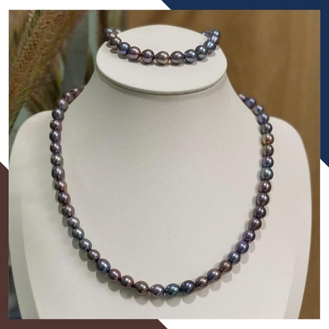 Bộ Trang Sức Ngọc Trai Đen Cao Cấp Phối Bạc Xi Bạch Kim BTSNT89 | Ngọc Trai Thật