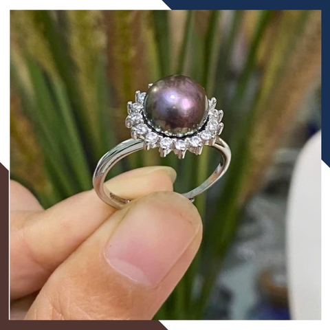 Bộ Trang Sức Ngọc Trai Đen Cao Cấp Phối Bạc Xi Bạch Kim BTSNT89 | Ngọc Trai Thật