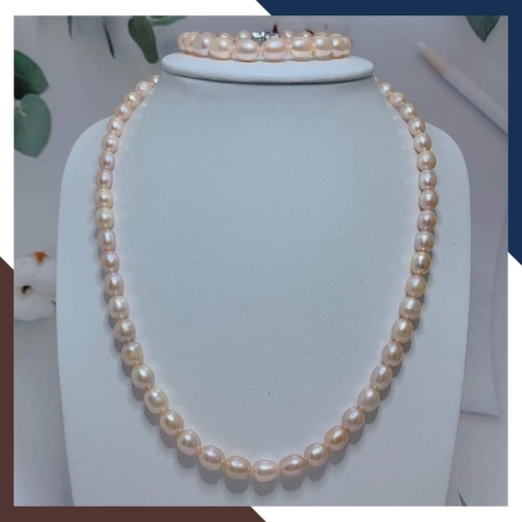 Bộ vòng ngọc trai gạo màu hồng tím mã BTSNT03