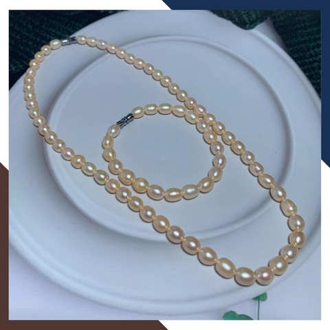 Bộ vòng ngọc trai gạo màu hồng tím mã BTSNT03