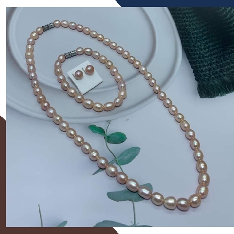 Bộ vòng ngọc trai gạo màu hồng tím mã BTSNT03