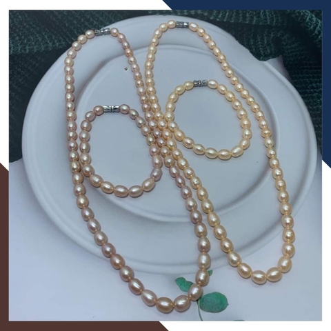 Bộ vòng ngọc trai gạo màu hồng tím mã BTSNT03