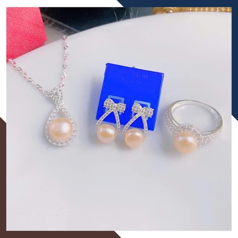 Bộ trang sức ngọc trai màu trắng hồng tím đen khung bạc xi bạch kim cho nữ đẹp mã 89AC765