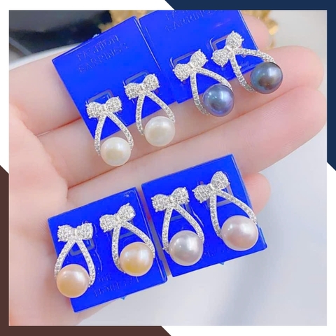 Bộ trang sức ngọc trai màu trắng hồng tím đen khung bạc xi bạch kim cho nữ đẹp mã 89AC765