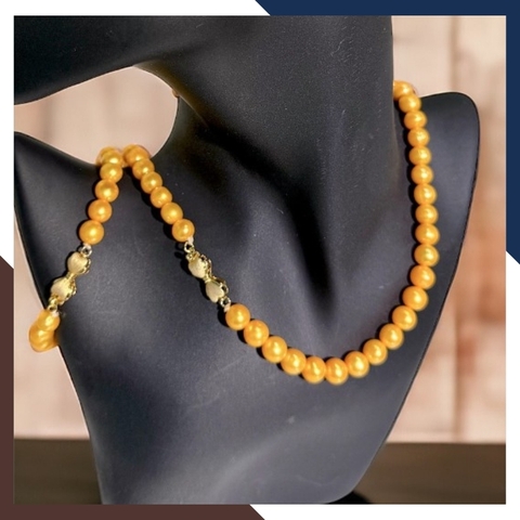 Bộ trang sức ngọc trai màu vàng kim cao cấp, mẫu vòng ngọc trai mặc áo dài đẹp cho nữ mã 89AC885