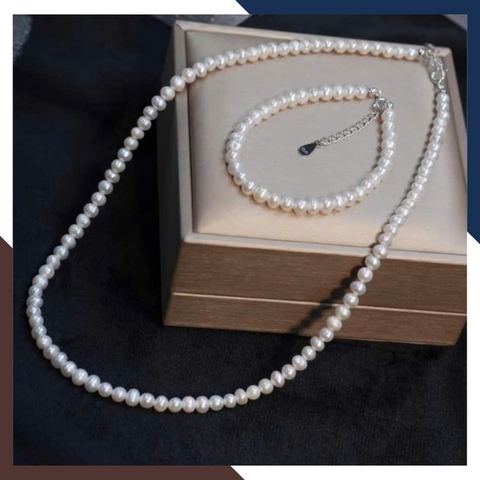 Bộ trang sức ngọc trai nhí gồm vòng cổ choker và vòng tay cho nữ đẹp mã CH250K30