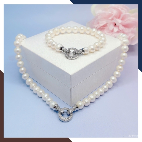 Bộ trang sức ngọc trai nuôi nước ngọt cao cấp cho nữ mặc áo dài đẹp mã AC1010