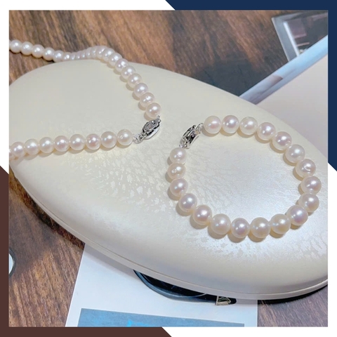 Bộ Trang Sức Ngọc Trai Thật Cao Cấp Hạt To 9–10mm Kiểu Trơn Đơn Giản BTSNT225