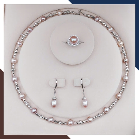 Bộ Trang Sức Ngọc Trai Thật Cho Nữ Mặc Áo Dài BTSNT139 – Màu Tím Nhẹ Nhàng, Tinh Tế