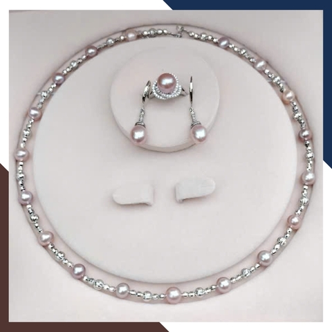 Bộ Trang Sức Ngọc Trai Thật Cho Nữ Mặc Áo Dài BTSNT139 – Màu Tím Nhẹ Nhàng, Tinh Tế