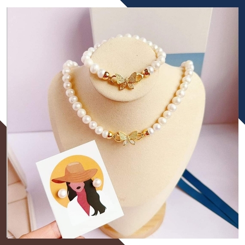 Bộ trang sức ngọc trai nước ngọt khoá bướm mã BTSNT23