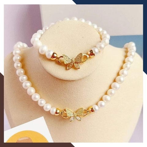 Bộ trang sức ngọc trai nước ngọt khoá bướm mã BTSNT23