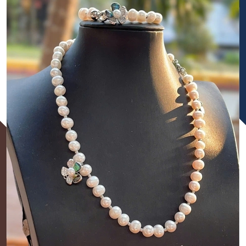 Bộ Trang Sức Ngọc Trai Thật Hình Hoa Sang Trọng BTSNT96