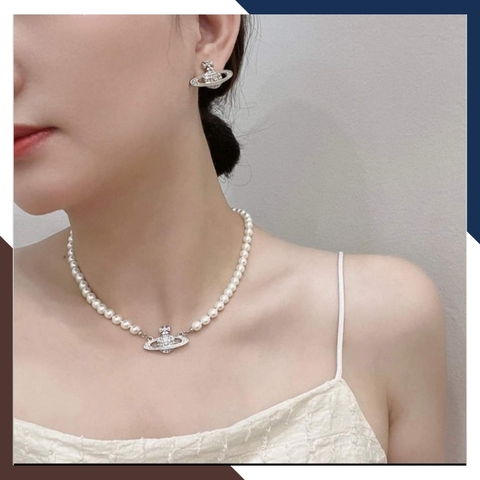 Bộ trang sức ngọc trai thật mặc áo dài trẻ trung cho nữ mẫu mặt hình đĩa bay mã 78CH280