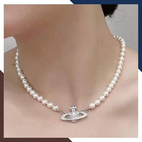 Bộ trang sức ngọc trai thật mặc áo dài trẻ trung cho nữ mẫu mặt hình đĩa bay mã 78CH280