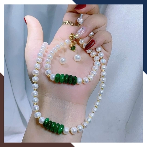Bộ trang sức ngọc trai mix cẩm thạch cho phụ nữ trung niên BTSNT25