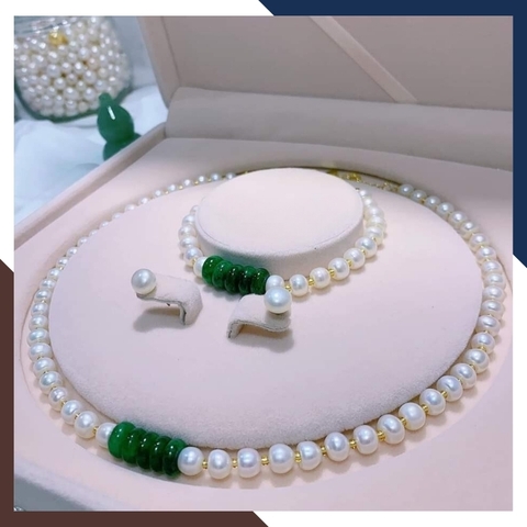 Bộ trang sức ngọc trai mix cẩm thạch cho phụ nữ trung niên BTSNT25