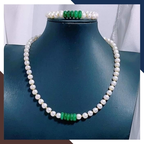 Bộ trang sức ngọc trai mix cẩm thạch cho phụ nữ trung niên BTSNT25