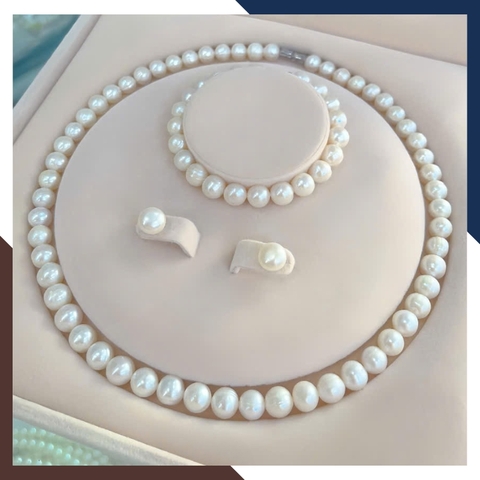 Bộ trang sức ngọc trai thật màu trắng BTSNT205 – Đơn giản & thanh lịch