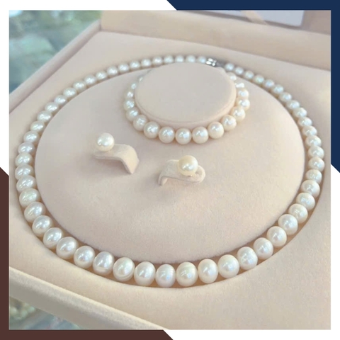 Bộ trang sức ngọc trai thật màu trắng BTSNT205 – Đơn giản & thanh lịch