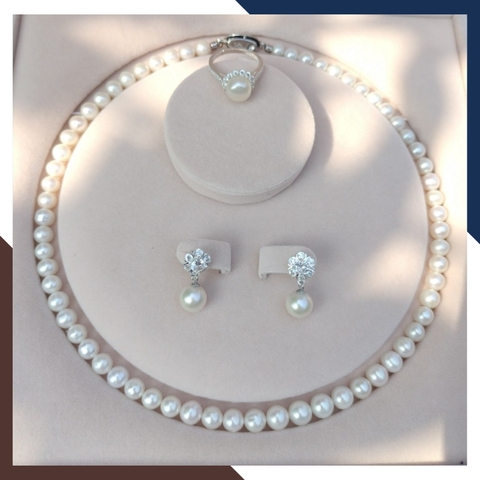 Bộ trang sức ngọc trai thật màu trắng cao cấp mã BTSNT20