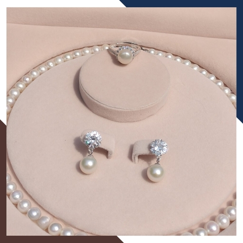 Bộ trang sức ngọc trai thật màu trắng cao cấp mã BTSNT20