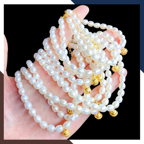 Bộ trang sức ngọc trai thật mix chuông bạc xi vàng BTSNT199 – Nổi bật, trẻ trung & nữ tính