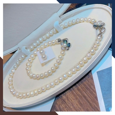 Bộ Trang Sức Ngọc Trai Thật Mix Khoá Hình Hoa 5 Cánh BTSNT220 – Thanh Lịch & Nữ Tính