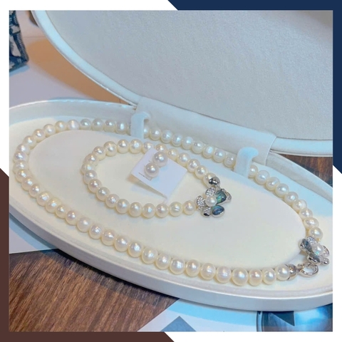 Bộ Trang Sức Ngọc Trai Thật Mix Khoá Hình Hoa 5 Cánh BTSNT220 – Thanh Lịch & Nữ Tính