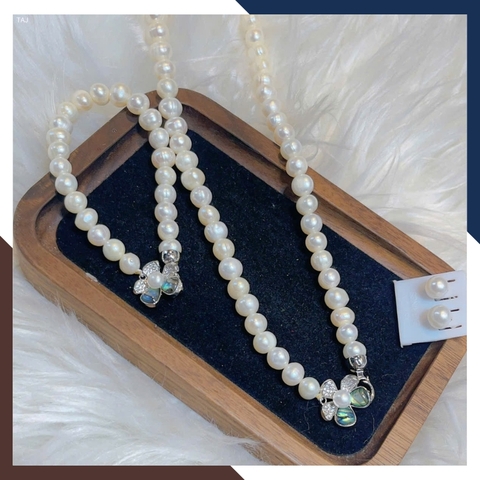 Bộ Trang Sức Ngọc Trai Thật Mix Khoá Hình Hoa 5 Cánh BTSNT220 – Thanh Lịch & Nữ Tính