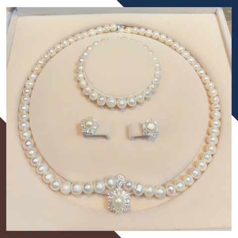 Bộ trang sức ngọc trai thật mix mặt bạc 925 BTSNT190 – thanh lịch cho mọi lứa tuổi