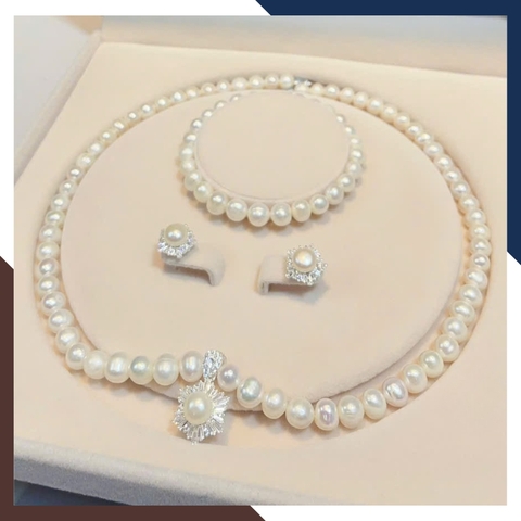 Bộ trang sức ngọc trai thật mix mặt bạc 925 BTSNT190 – thanh lịch cho mọi lứa tuổi