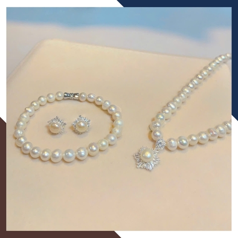 Bộ trang sức ngọc trai thật mix mặt bạc 925 BTSNT190 – thanh lịch cho mọi lứa tuổi