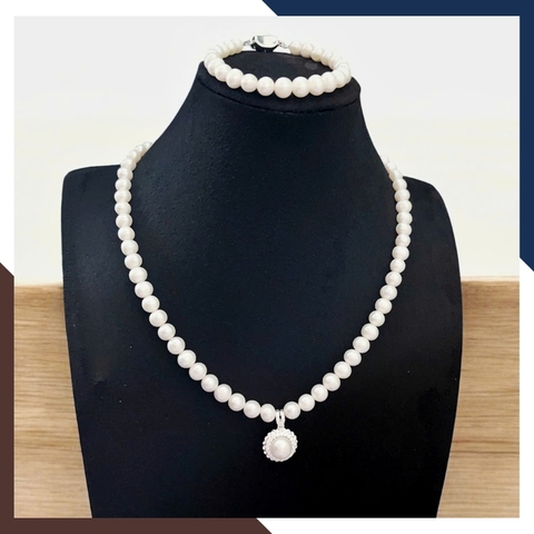 Bộ trang sức ngọc trai thật mix mặt bạc hình hoa BTSNT186 – Thanh khiết, quý phái & tinh tế