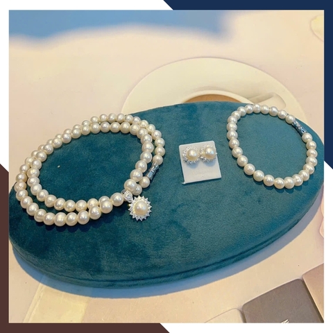 Bộ Trang Sức Ngọc Trai Thật Mix Mặt Hoa Bạc 925 BTSNT189 – Thanh Lịch, Sang Trọng & Tinh Tế