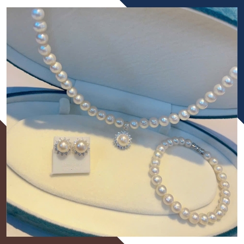 Bộ Trang Sức Ngọc Trai Thật Mix Mặt Hoa Bạc 925 BTSNT189 – Thanh Lịch, Sang Trọng & Tinh Tế