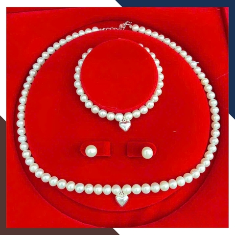 Bộ Trang Sức Ngọc Trai Thật Mix Mặt Trái Tim Bạc 925 BTSNT195 – Biểu Tượng Của Tình Yêu Thanh Khiết