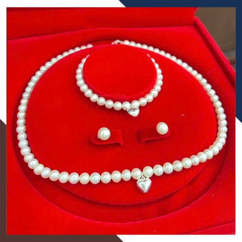 Bộ Trang Sức Ngọc Trai Thật Mix Mặt Trái Tim Bạc 925 BTSNT195 – Biểu Tượng Của Tình Yêu Thanh Khiết