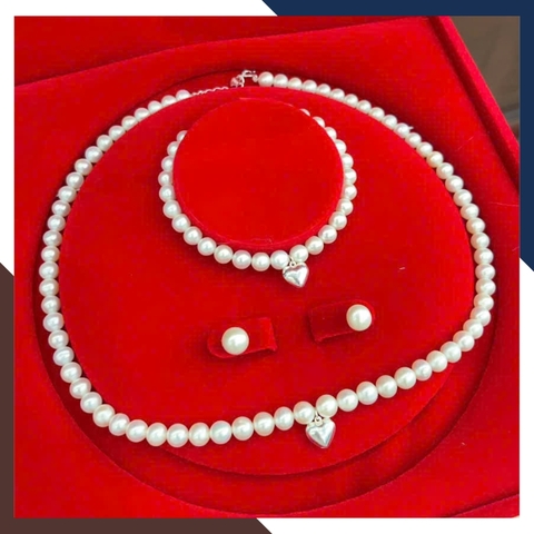 Bộ Trang Sức Ngọc Trai Thật Mix Mặt Trái Tim Bạc 925 BTSNT195 – Biểu Tượng Của Tình Yêu Thanh Khiết