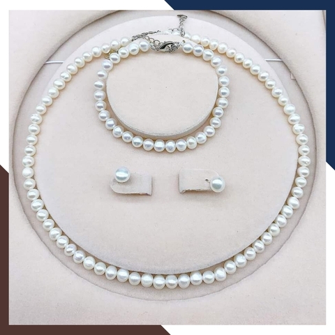 Bộ trang sức ngọc trai thật mix khoá bạc BTSNT01