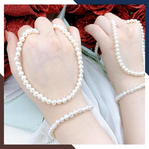 Bộ trang sức ngọc trai thật mix khoá bạc BTSNT01