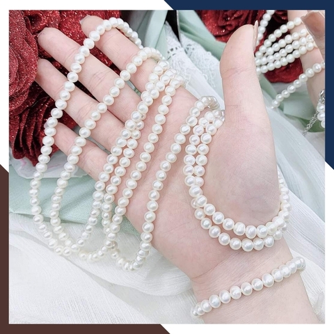 Bộ trang sức ngọc trai thật mix khoá bạc BTSNT01